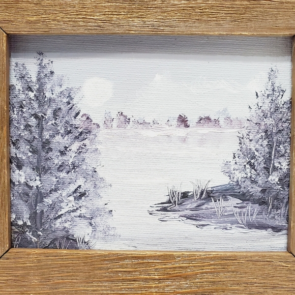 Original Oil Painting Artist: Unknown Grayscale Landscape Night - Picture 2 of 3